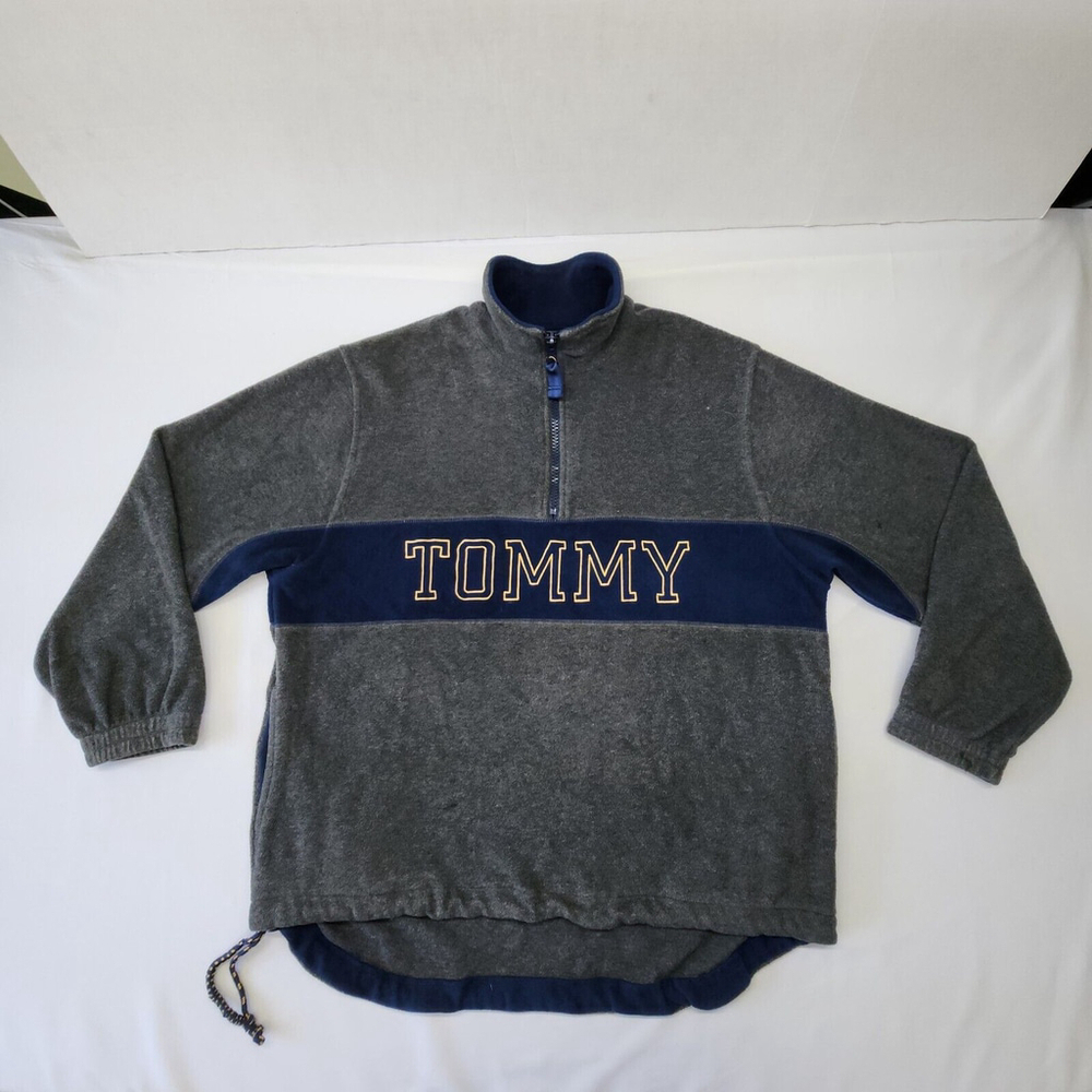 Vintage Tommy Hilfiger Logo Fleece Pullover Sweater Size Large Preppy Streetwear